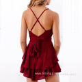 Women Sexy Mini Lace V-Neck Halter Mesh Dress